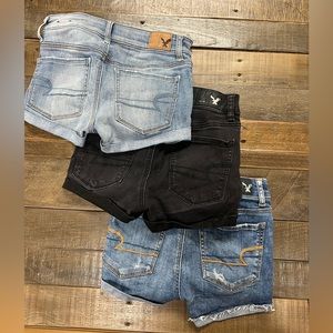 American eagle shorts set of 3 hi-rise shortie super stretch size 00